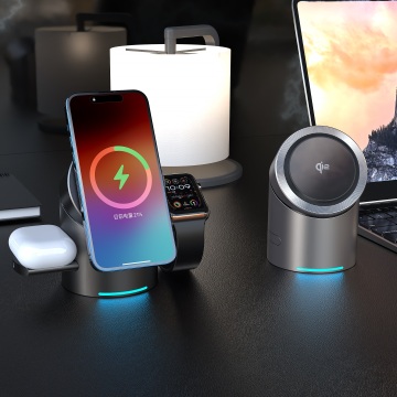 Metallic 3 In 1 Magnetic Wireless Charger